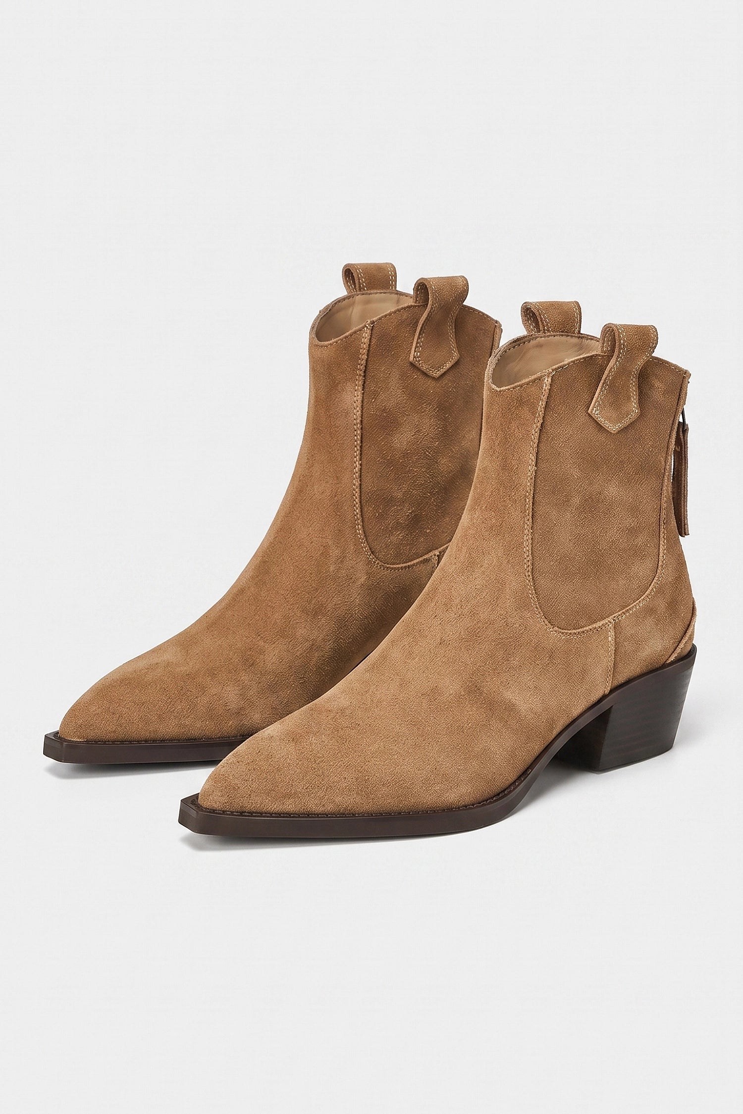 Women’s Warm Suede Pointed Toe Western Ankle Boots with Back Zip