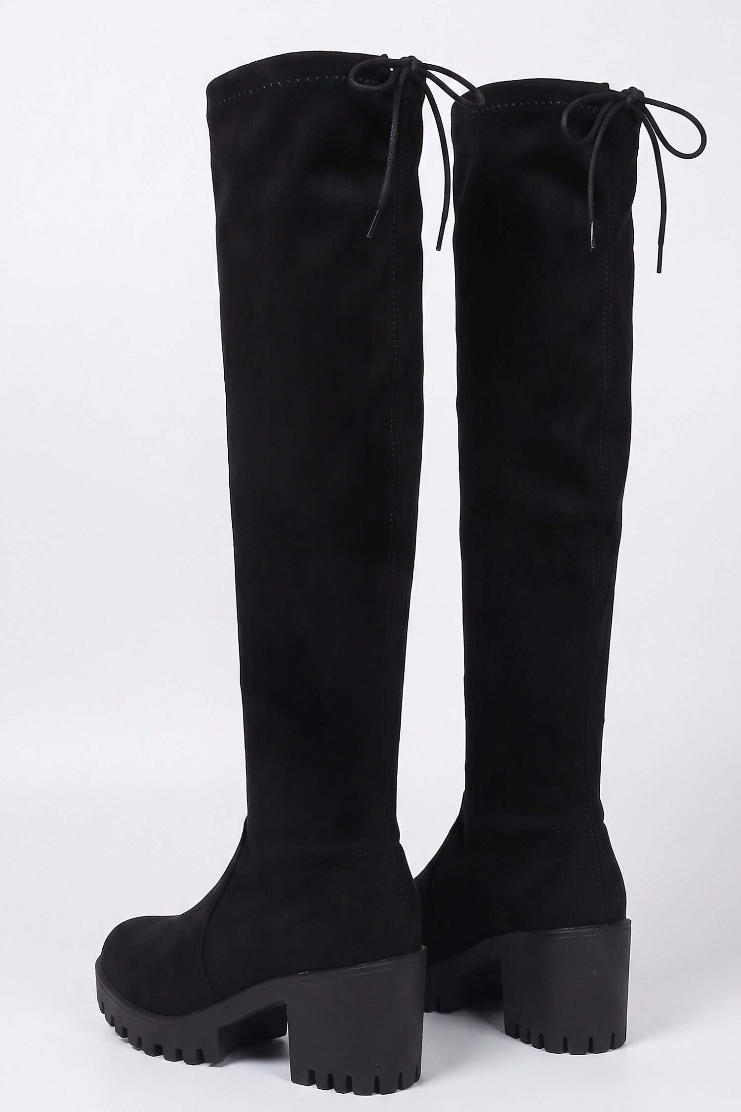 Women’s Winter Chunky Suede Knee High Boots with Drawstring