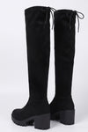 Women’s Winter Chunky Suede Knee High Boots with Drawstring