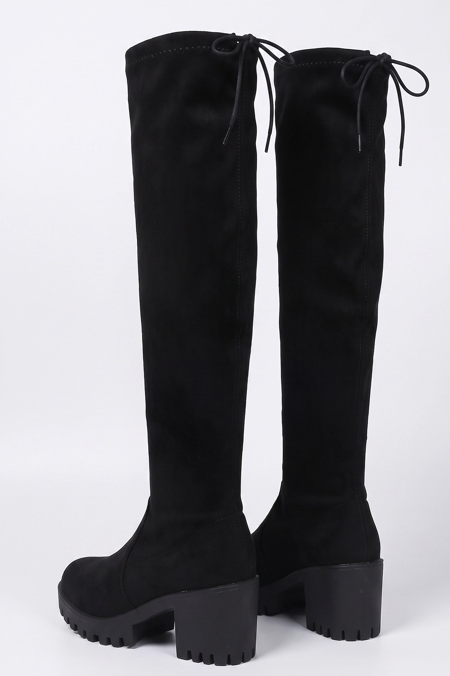 Women’s Winter Chunky Suede Knee High Boots with Drawstring