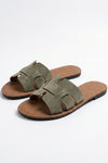 Women's H Strap Flat Sandals Taupe Slip On Summer Sandals