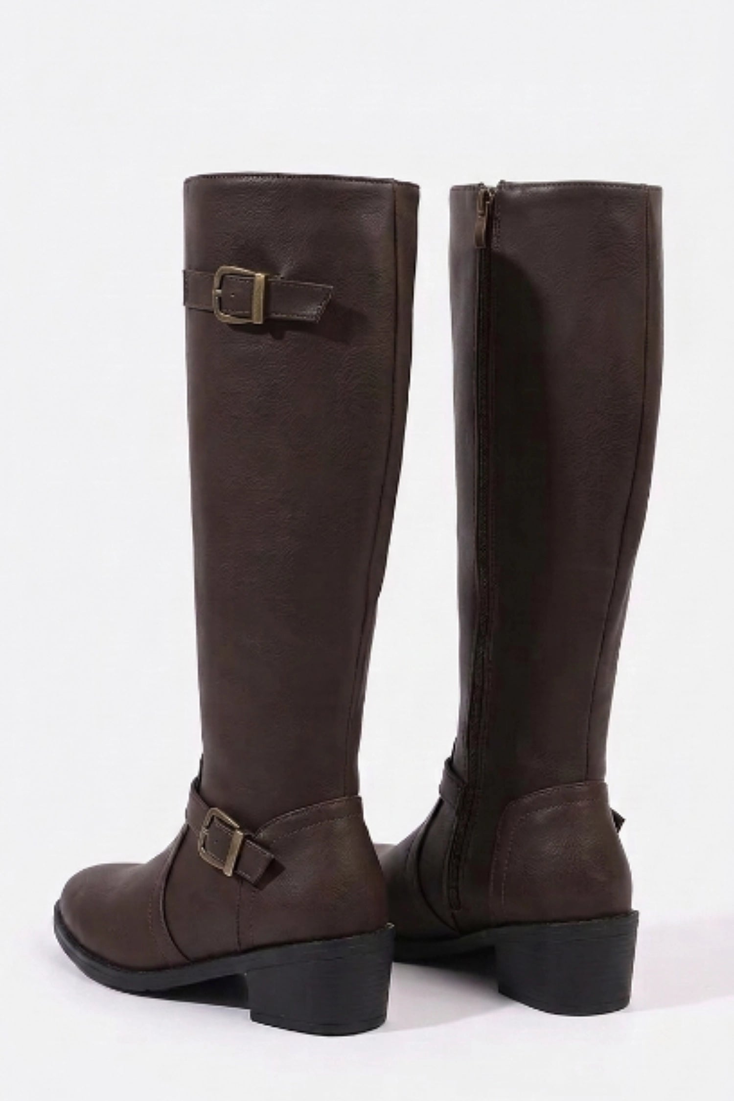 Women’s Winter Knee High Boots with Side Zip and Buckle