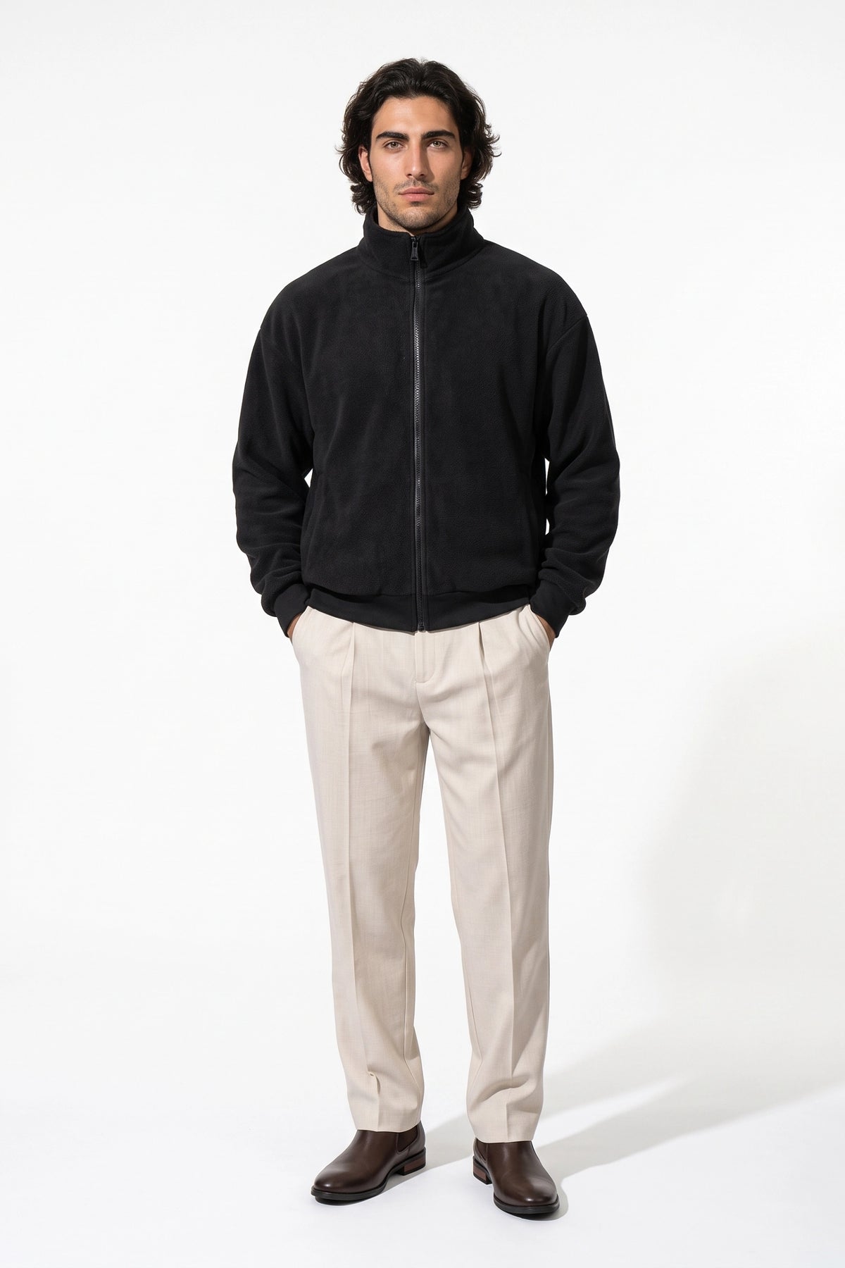Men’s Winter Warm Fleece Cardigan Stand Collar Full Zip