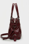 Women's Large Capacity Leather Shoulder Bag with Buckle Handle