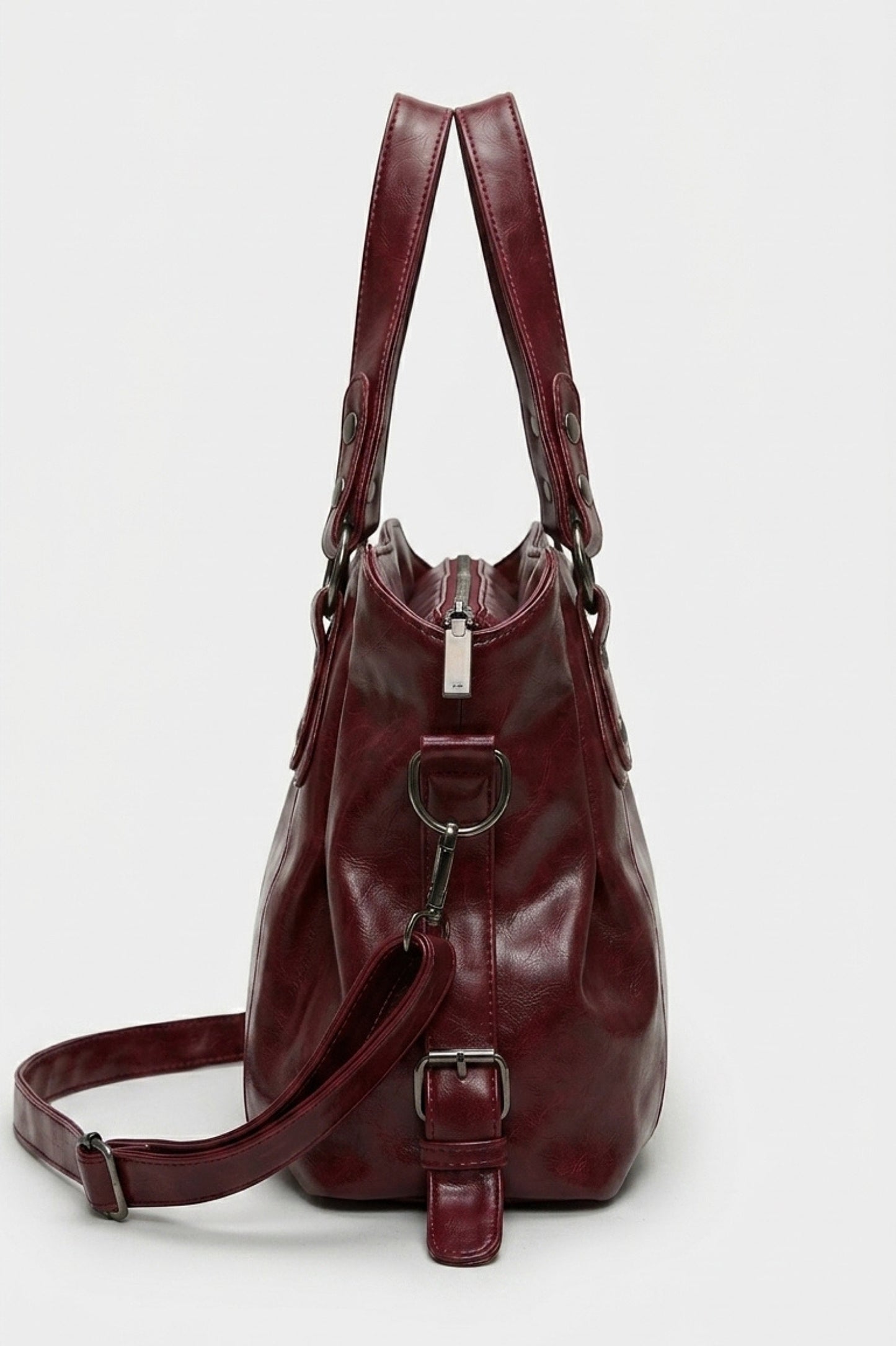 Women's Large Capacity Leather Shoulder Bag with Buckle Handle