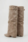 Women’s Slouch Pointed Toe Knee High Boots Low Heel