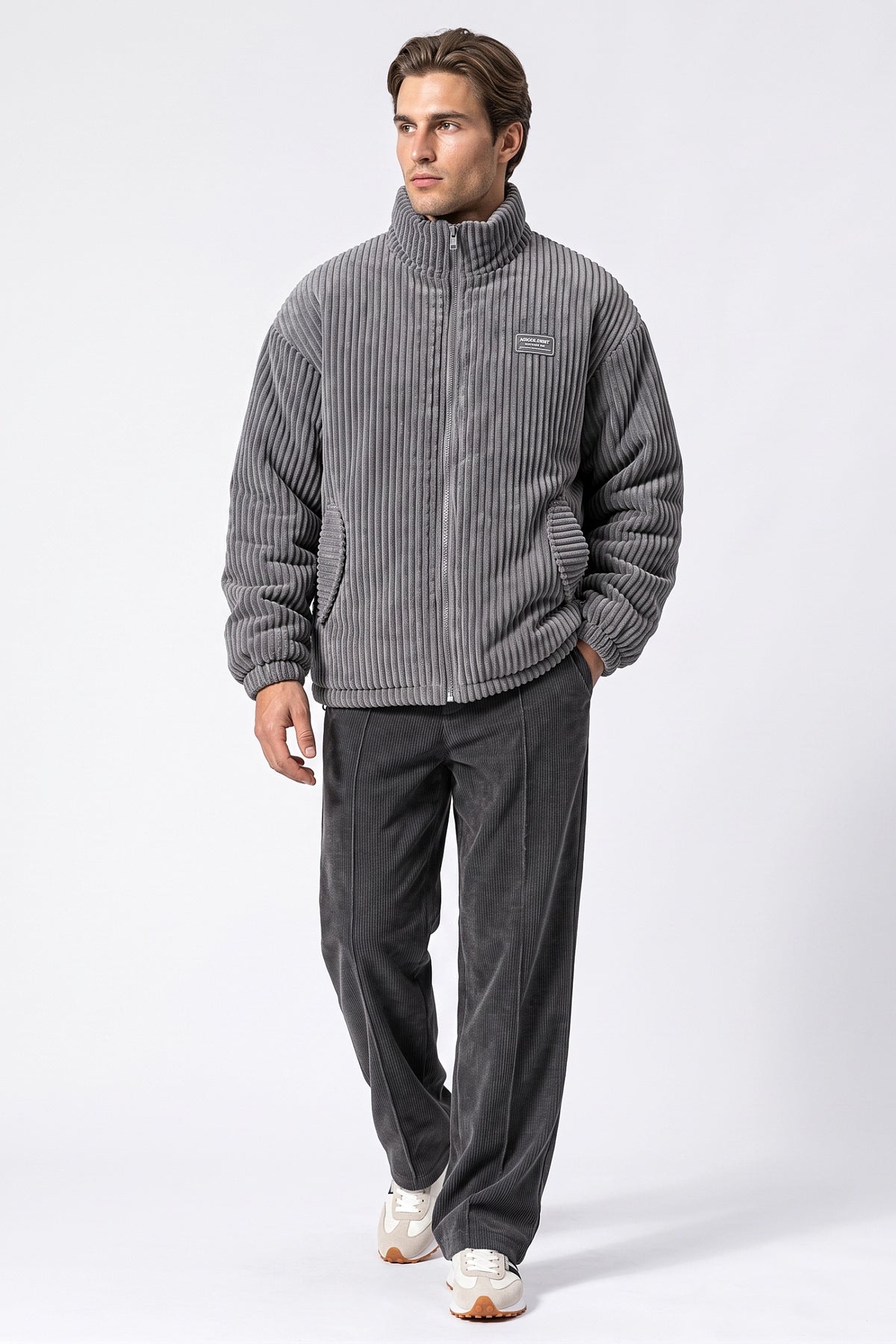Men's Winter Warm Corduroy Padded Jacket with High Collar