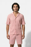 Men's Ribbed Knit Resort Shirt and Shorts set with Camp Collar