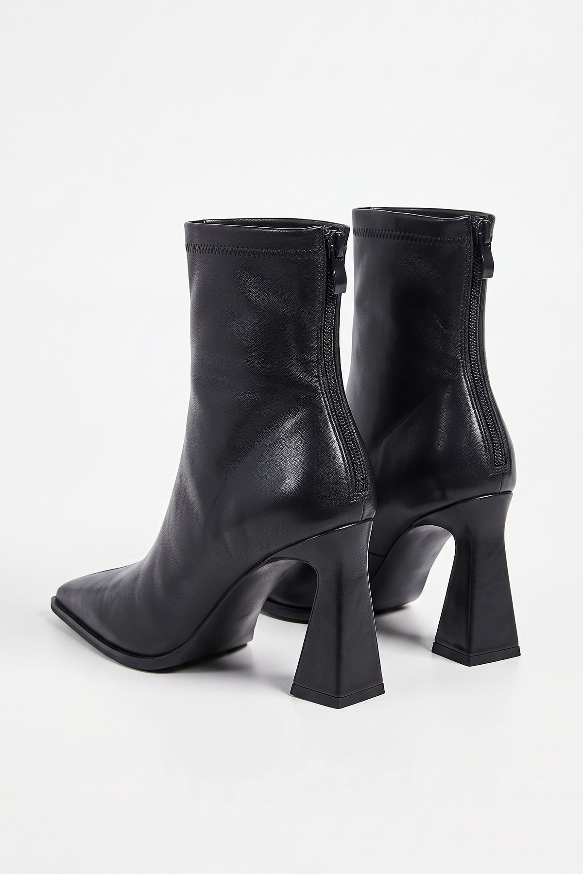 Women's Stylish Leather Ankle Boots Pointed Toe with Flared Block Heel