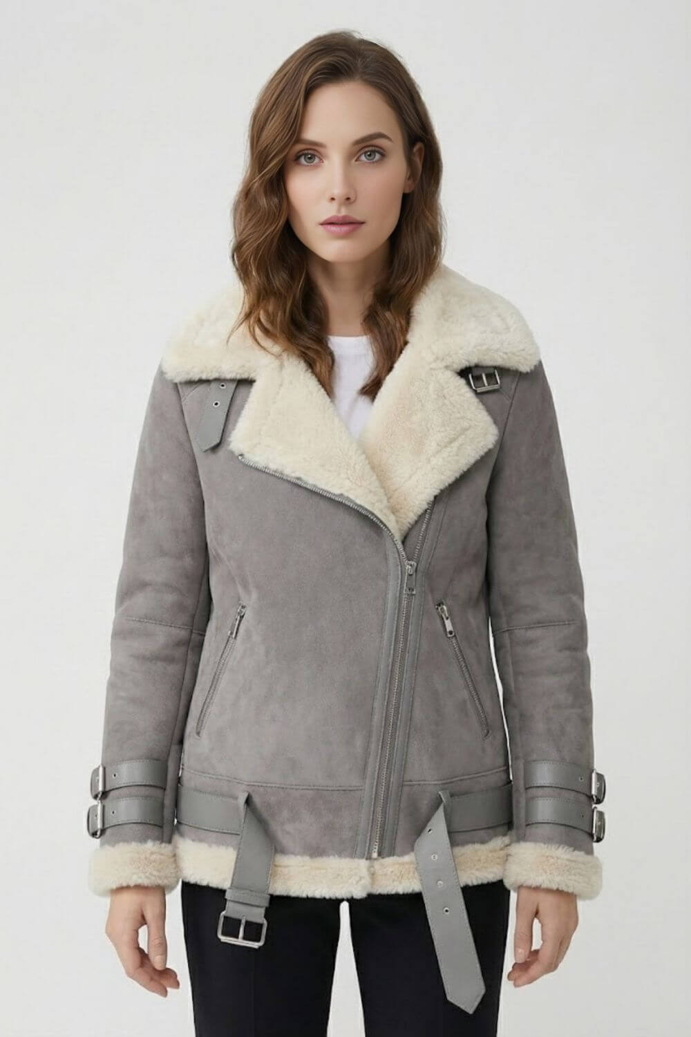 Caurelle | Women’s Faux Fur Lapel Jacket - Refined Belted Silhouette