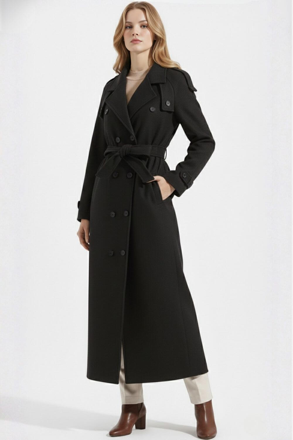 Caurelle | Women’s Belted Double-Breasted Long Coat