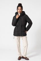 Women's Winter Warm Hooded Puffer Jacket with Adjustable Drawstring Waist
