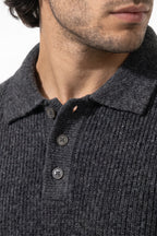 Men's Winter Warm Ribbed Knitted Polo Jumper with Button Neck