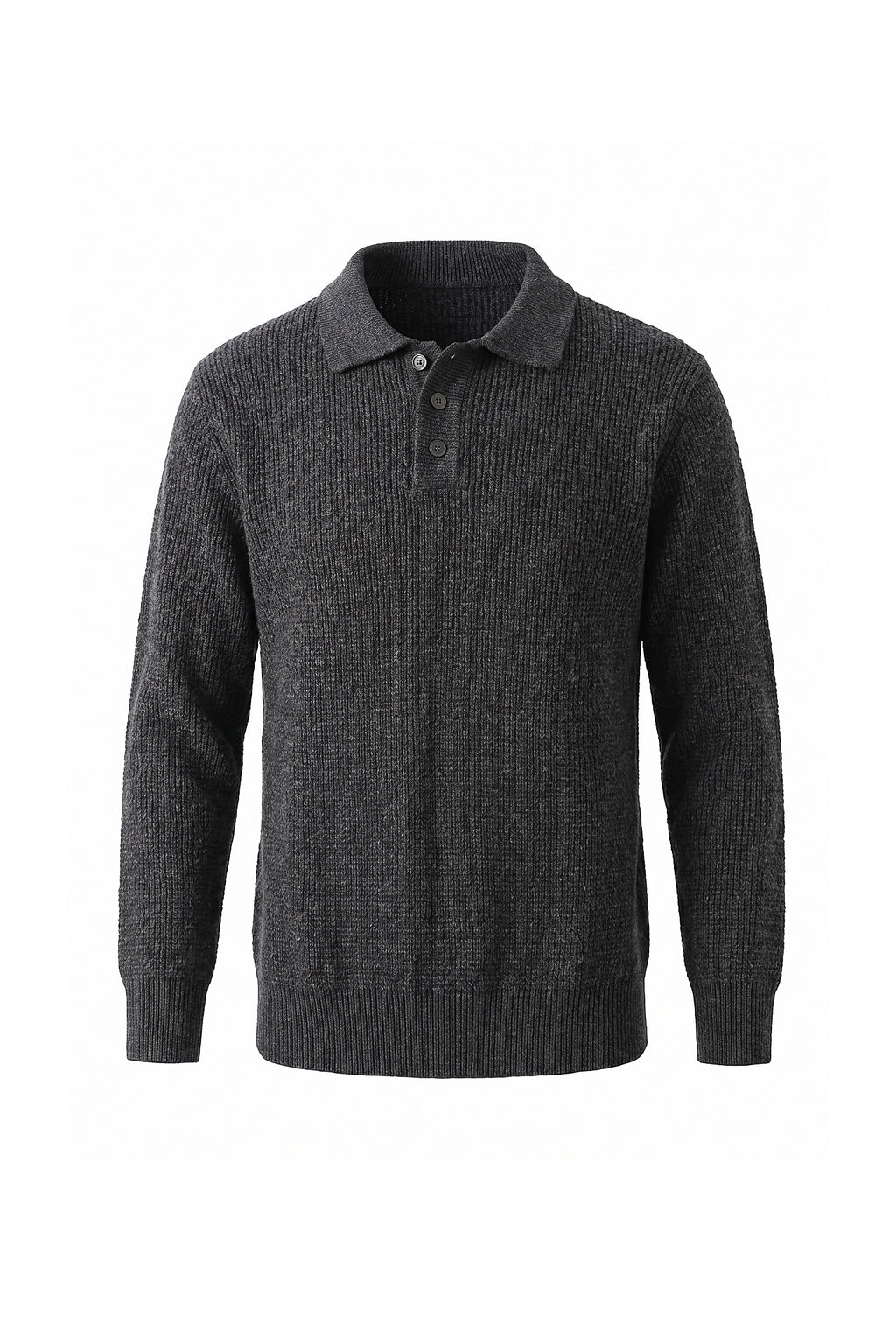 Men's Winter Warm Ribbed Knitted Polo Jumper with Button Neck