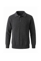 Men's Winter Warm Ribbed Knitted Polo Jumper with Button Neck