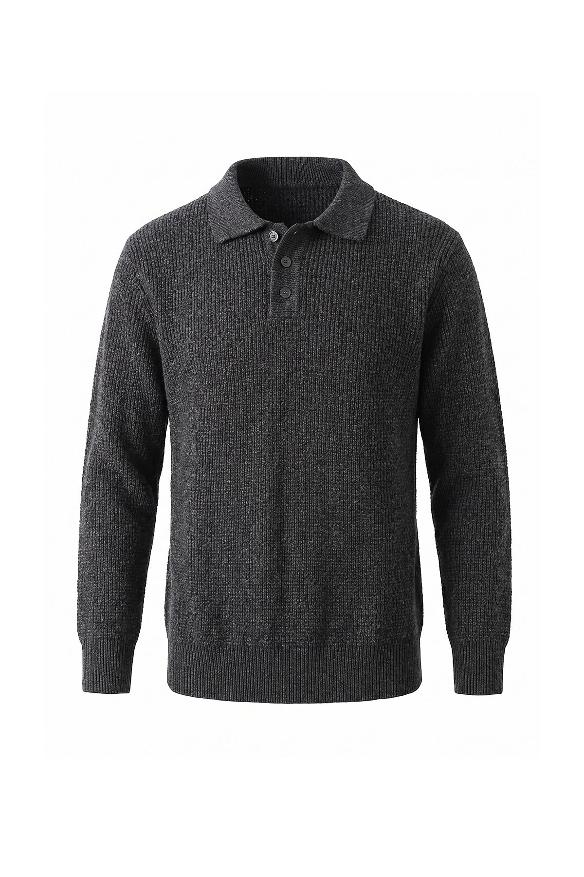 Men's Winter Warm Ribbed Knitted Polo Jumper with Button Neck