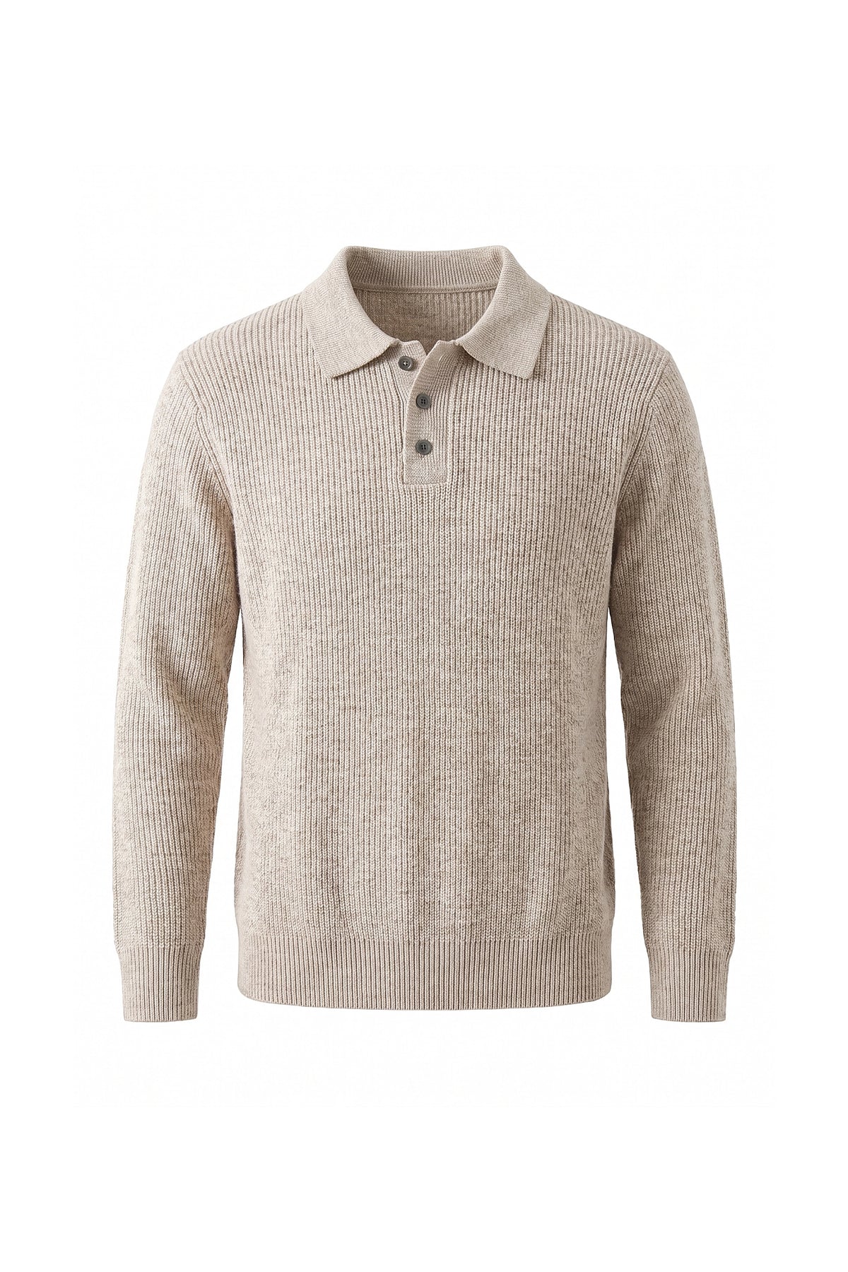 Men's Winter Warm Ribbed Knitted Polo Jumper with Button Neck