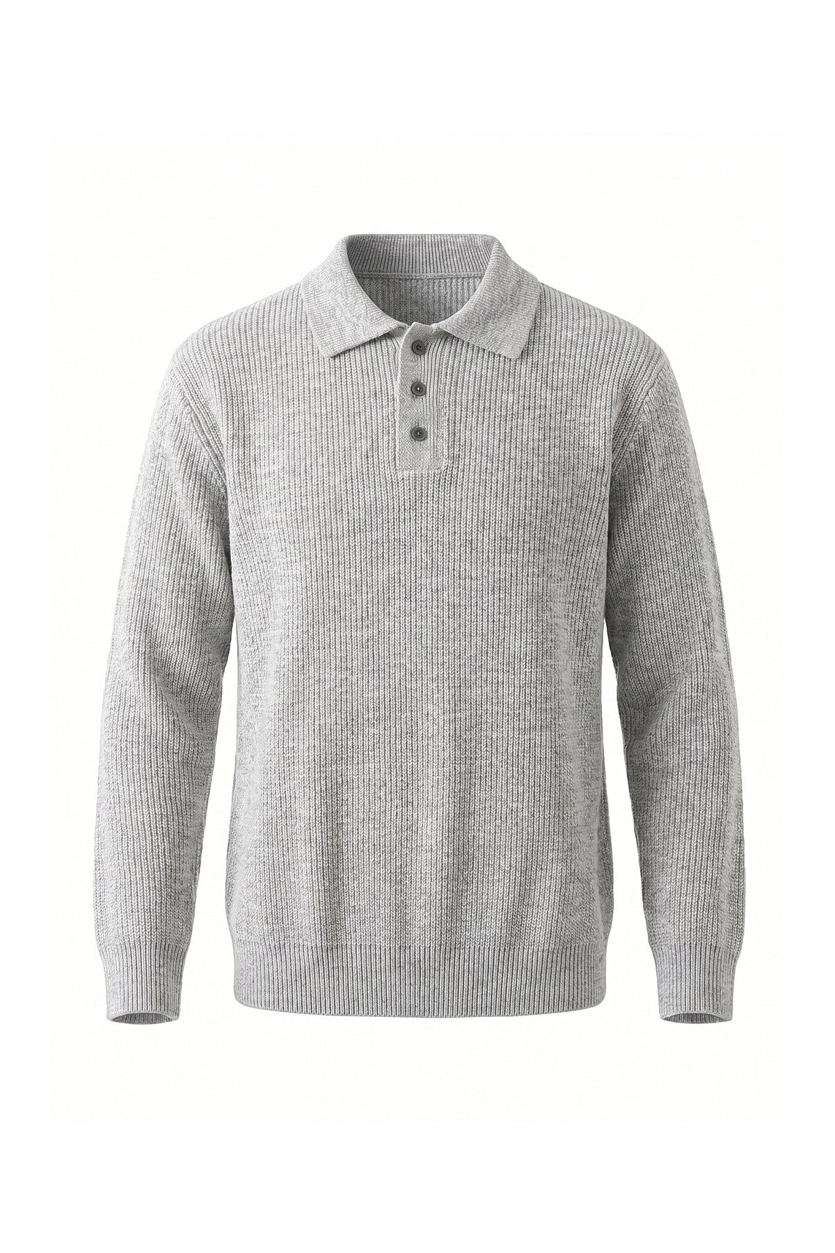 Men's Winter Warm Ribbed Knitted Polo Jumper with Button Neck