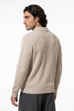Men's Winter Warm Ribbed Knitted Polo Jumper with Button Neck