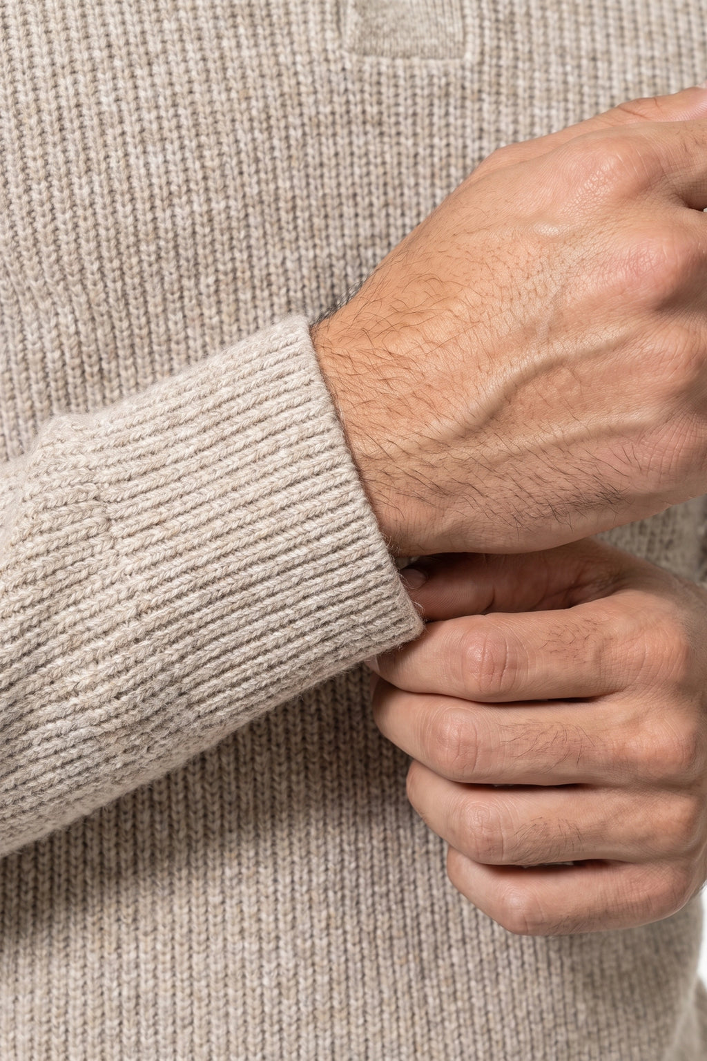Men's Winter Warm Ribbed Knitted Polo Jumper with Button Neck