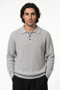 Men's Winter Warm Ribbed Knitted Polo Jumper with Button Neck