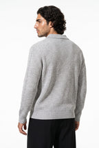 Men's Winter Warm Ribbed Knitted Polo Jumper with Button Neck