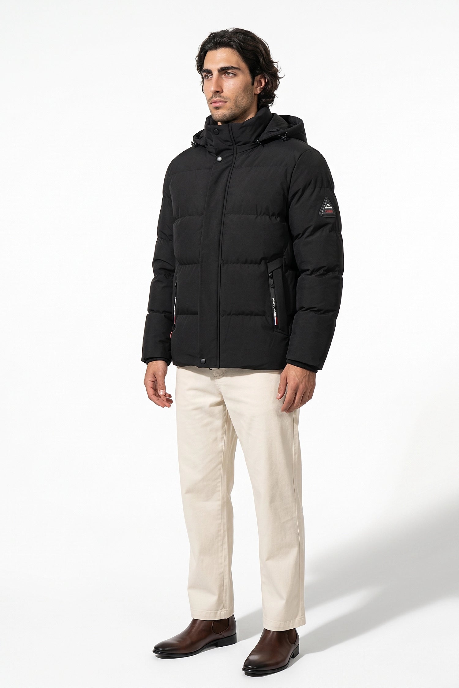 Men’s Winter Warm Black Fleece Lined Puffer Jacket with Hood