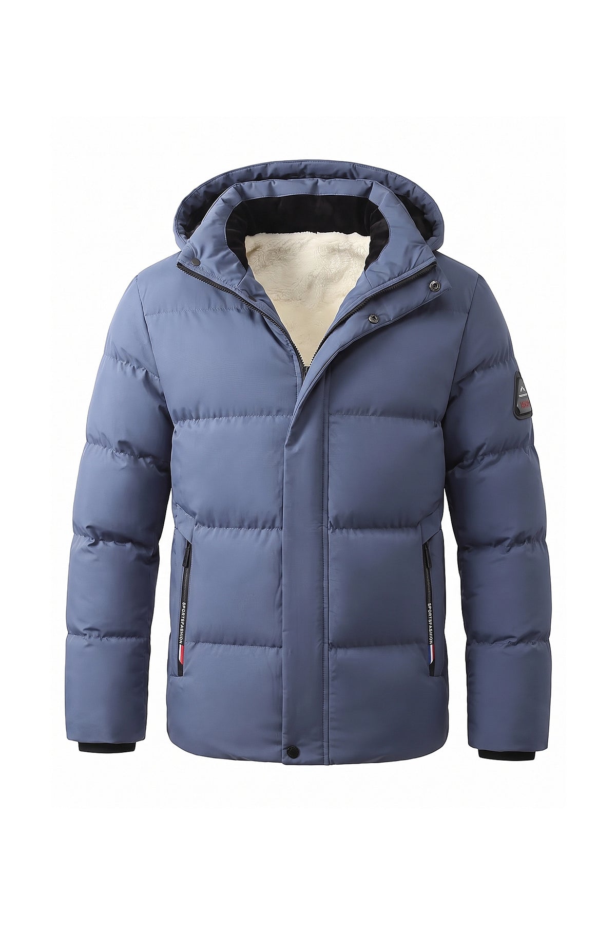 Men’s Winter Warm Light Blue Fleece Lined Puffer Jacket with Hood