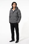 Men’s Winter Warm Grey Fleece Lined Puffer Jacket with Hood
