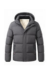 Men’s Winter Warm Grey Fleece Lined Puffer Jacket with Hood
