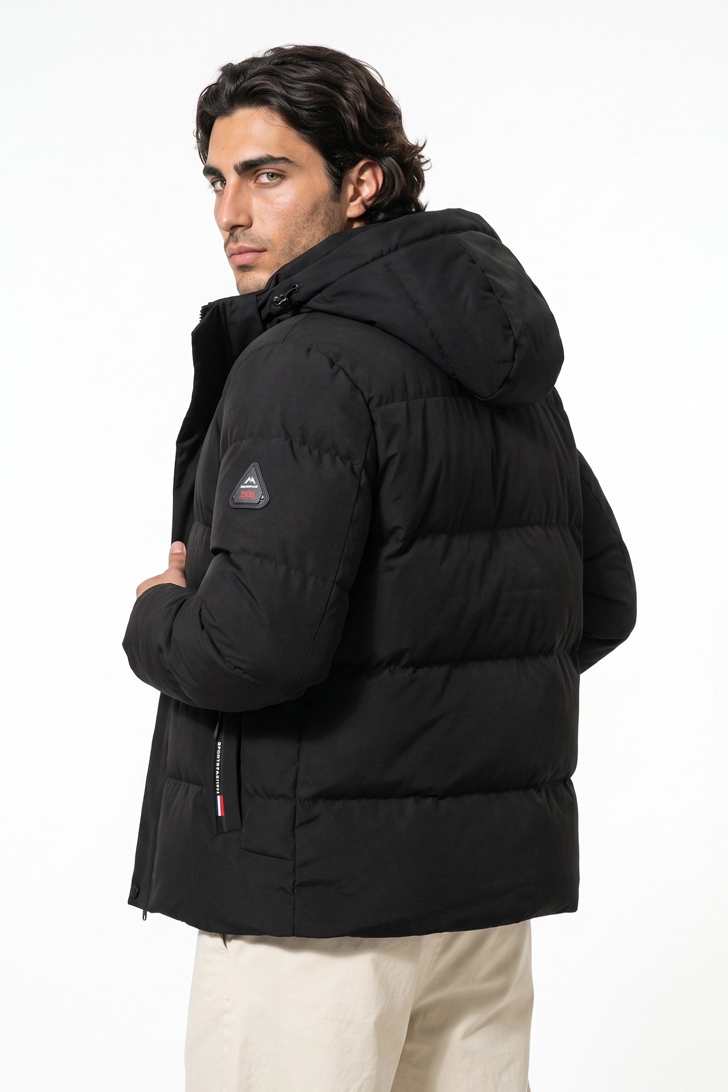 Men’s Winter Warm Black Fleece Lined Puffer Jacket with Hood