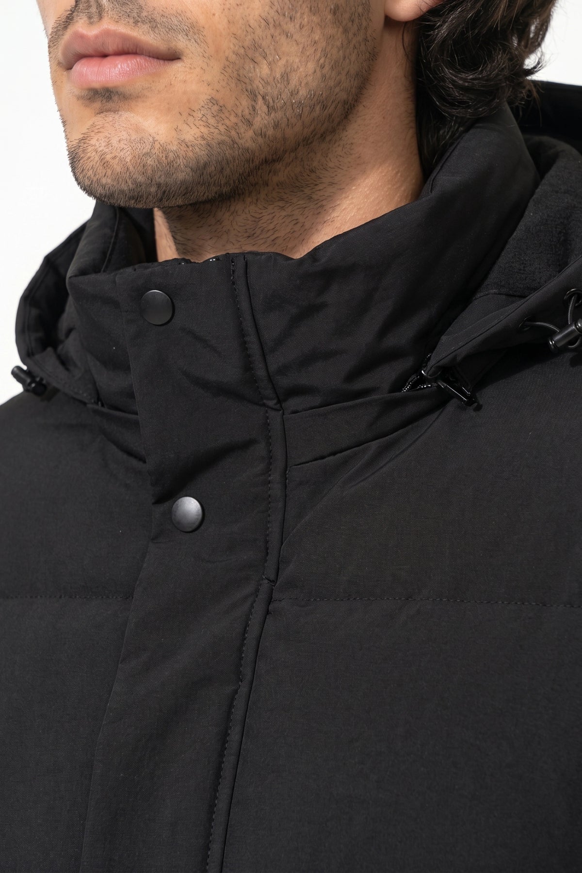 Men’s Winter Warm Black Fleece Lined Puffer Jacket with Hood