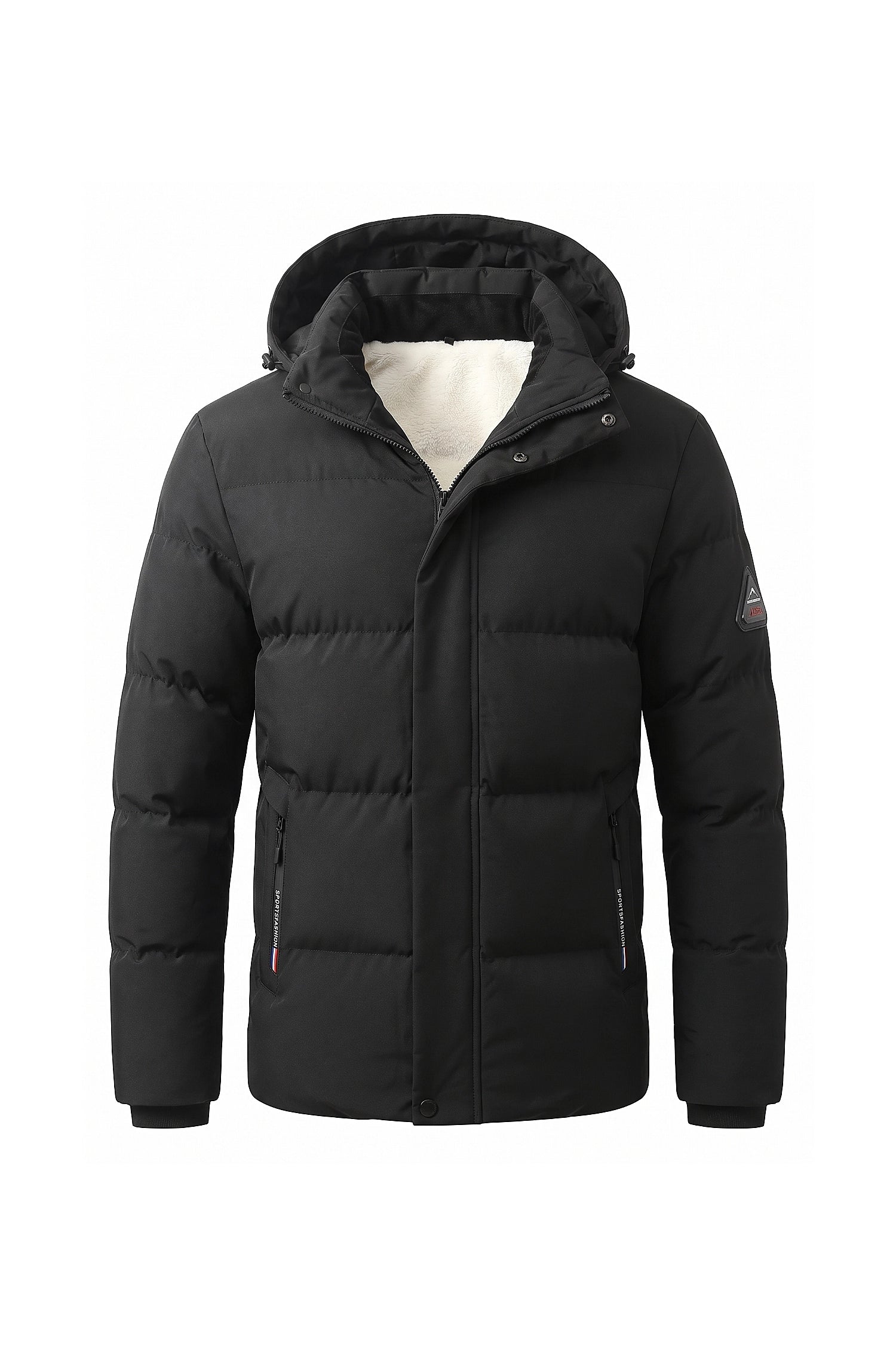 Men’s Winter Warm Black Fleece Lined Puffer Jacket with Hood