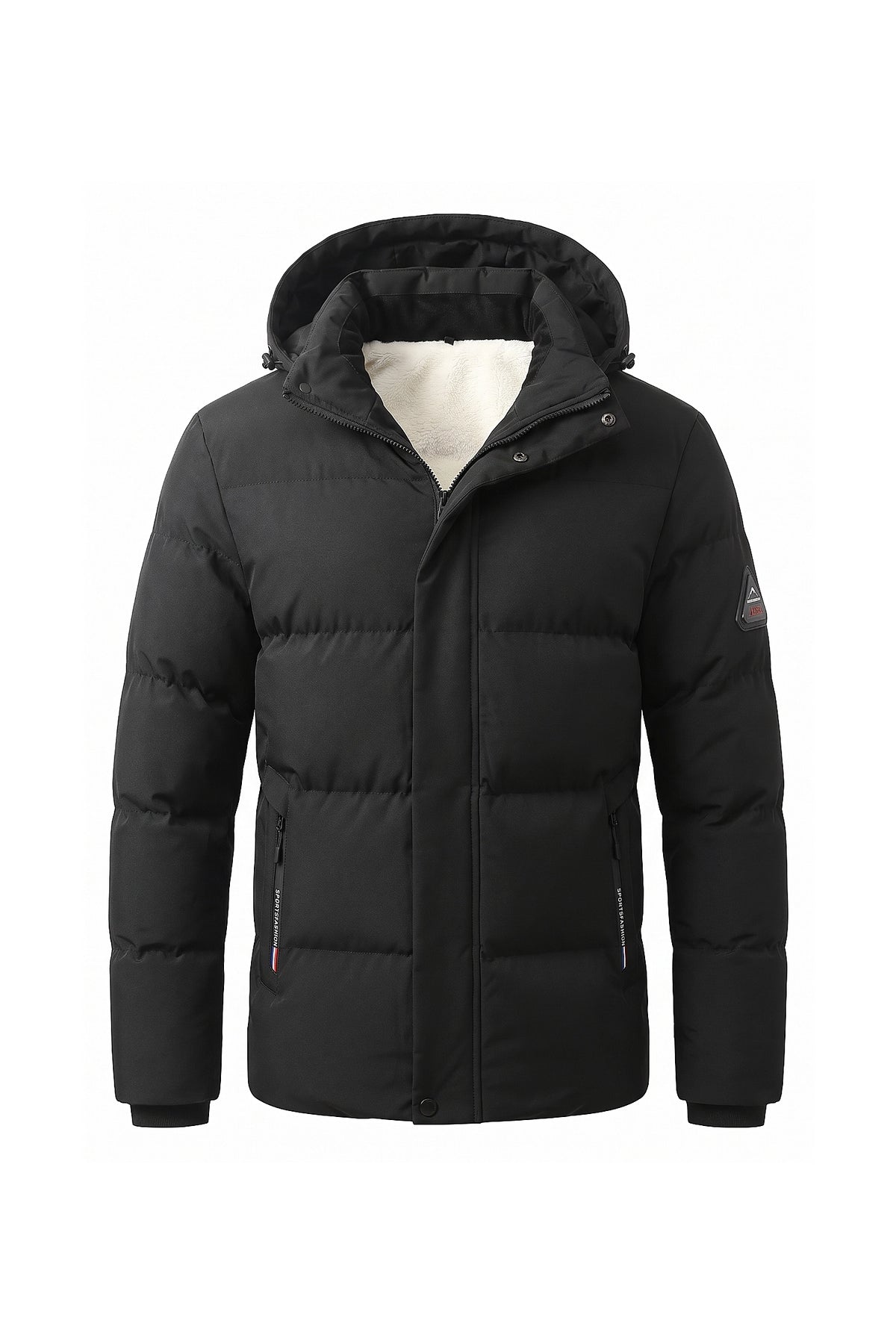 Men’s Winter Warm Black Fleece Lined Puffer Jacket with Hood