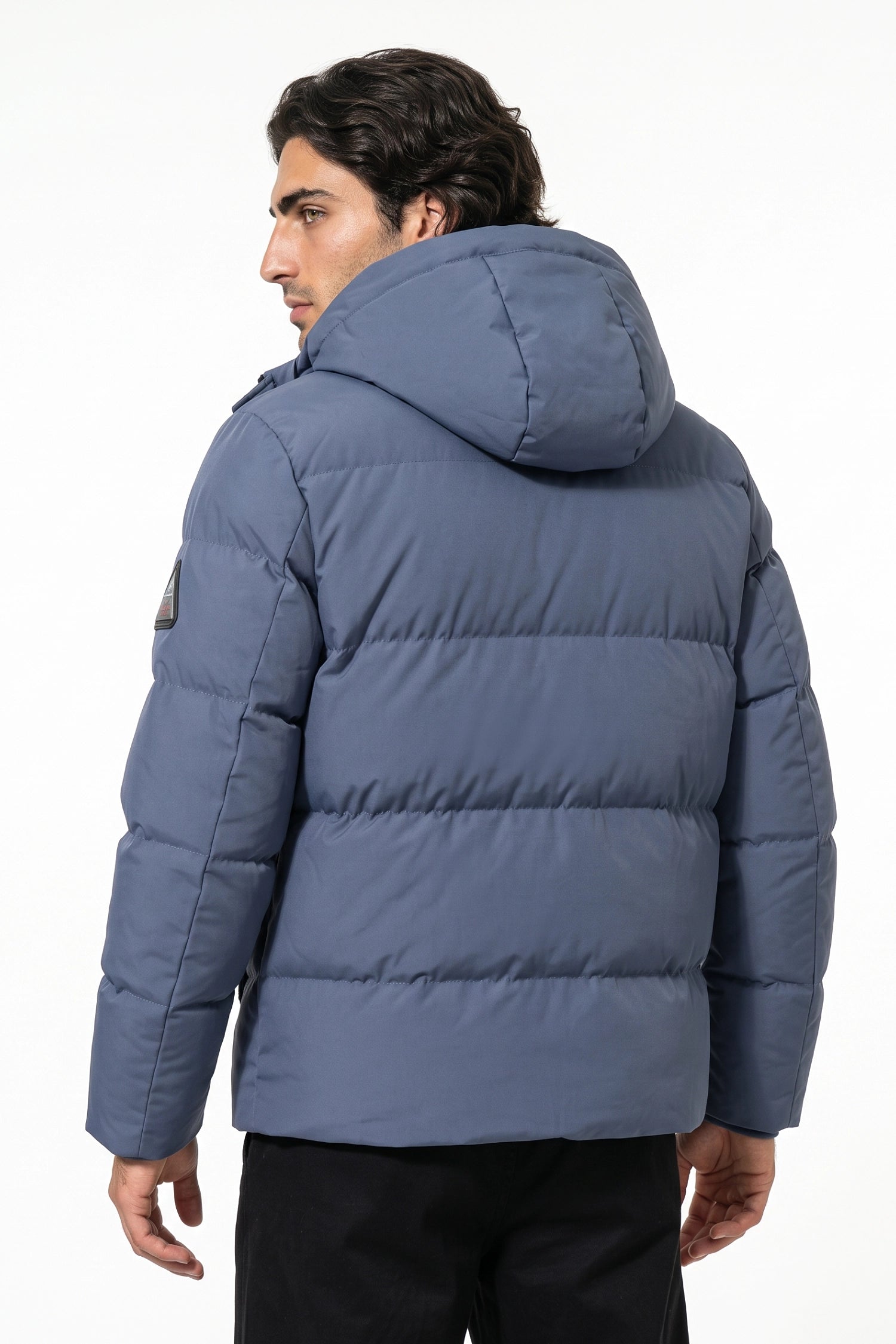 Men’s Winter Warm Light Blue Fleece Lined Puffer Jacket with Hood