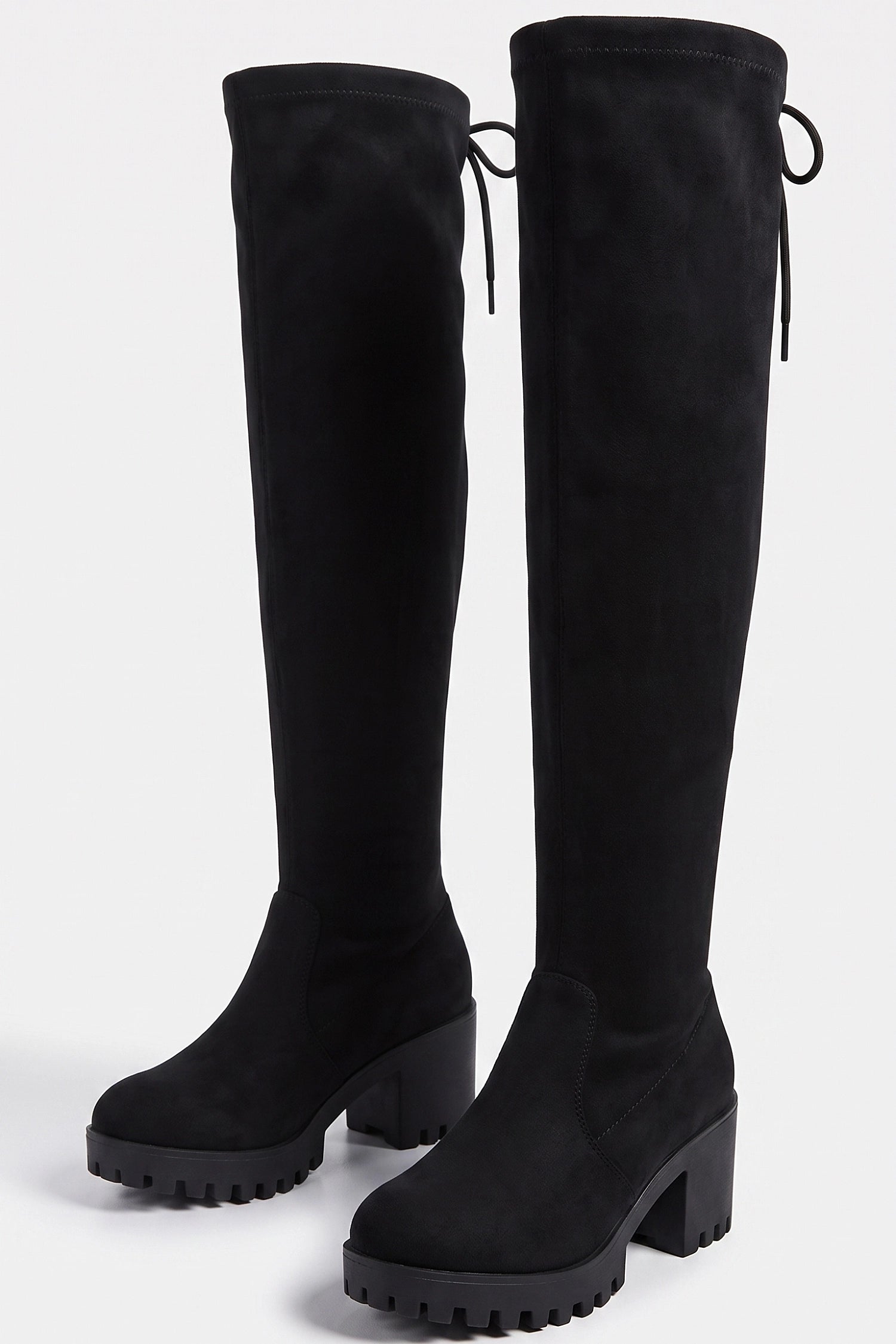Women’s Winter Chunky Suede Knee High Boots with Drawstring