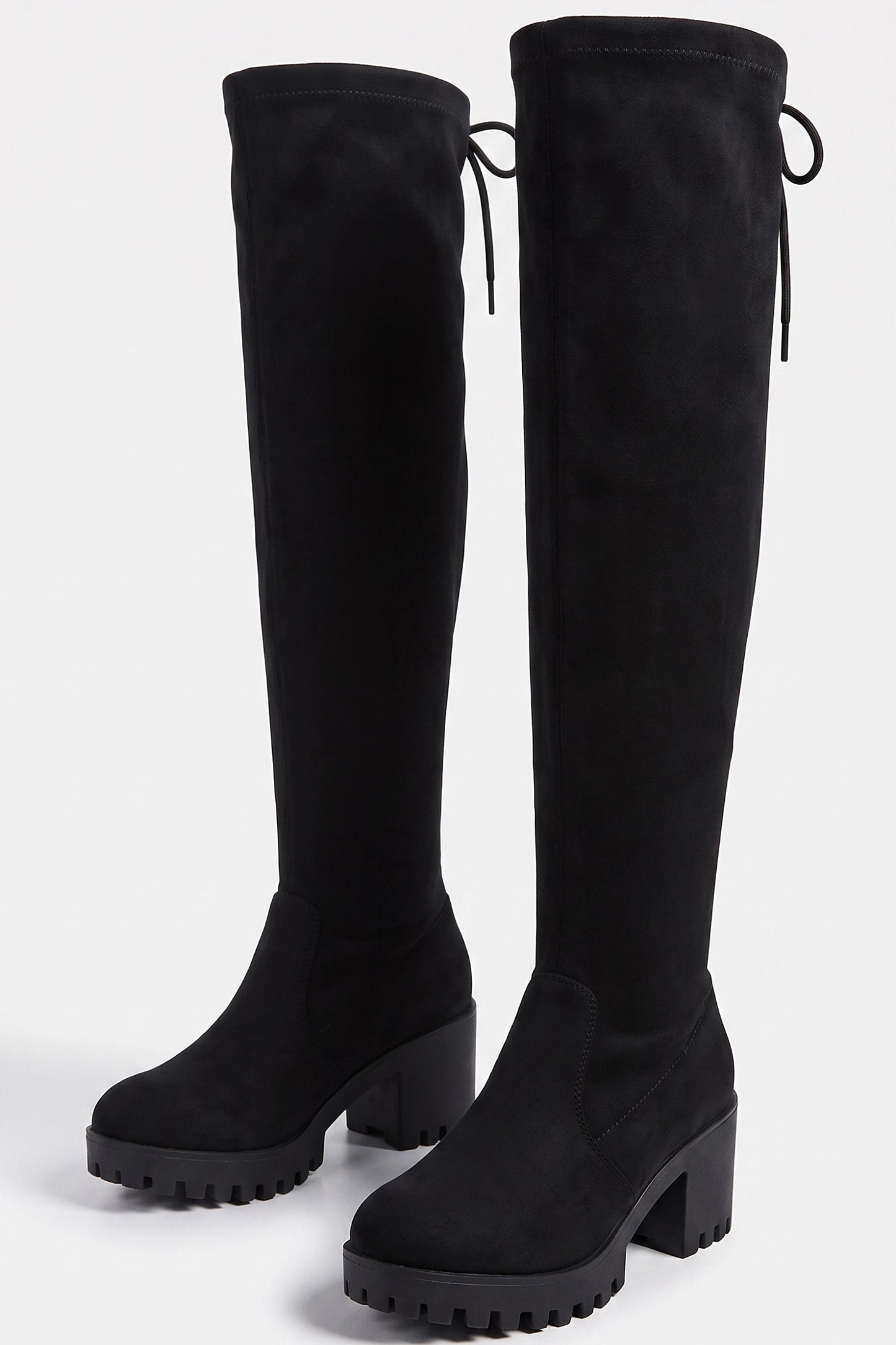 Women’s Winter Chunky Suede Knee High Boots with Drawstring