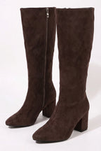 Women's Winter Block Heel Suede Knee High Boots