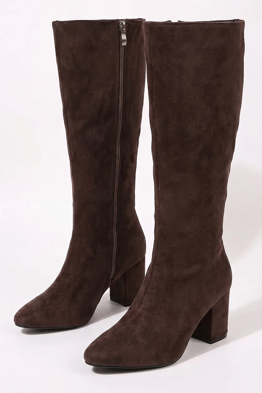Women's Winter Block Heel Suede Knee High Boots
