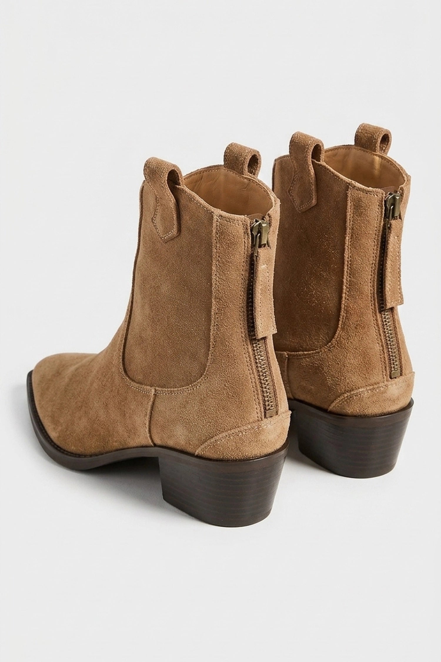 Women’s Warm Suede Pointed Toe Western Ankle Boots with Back Zip