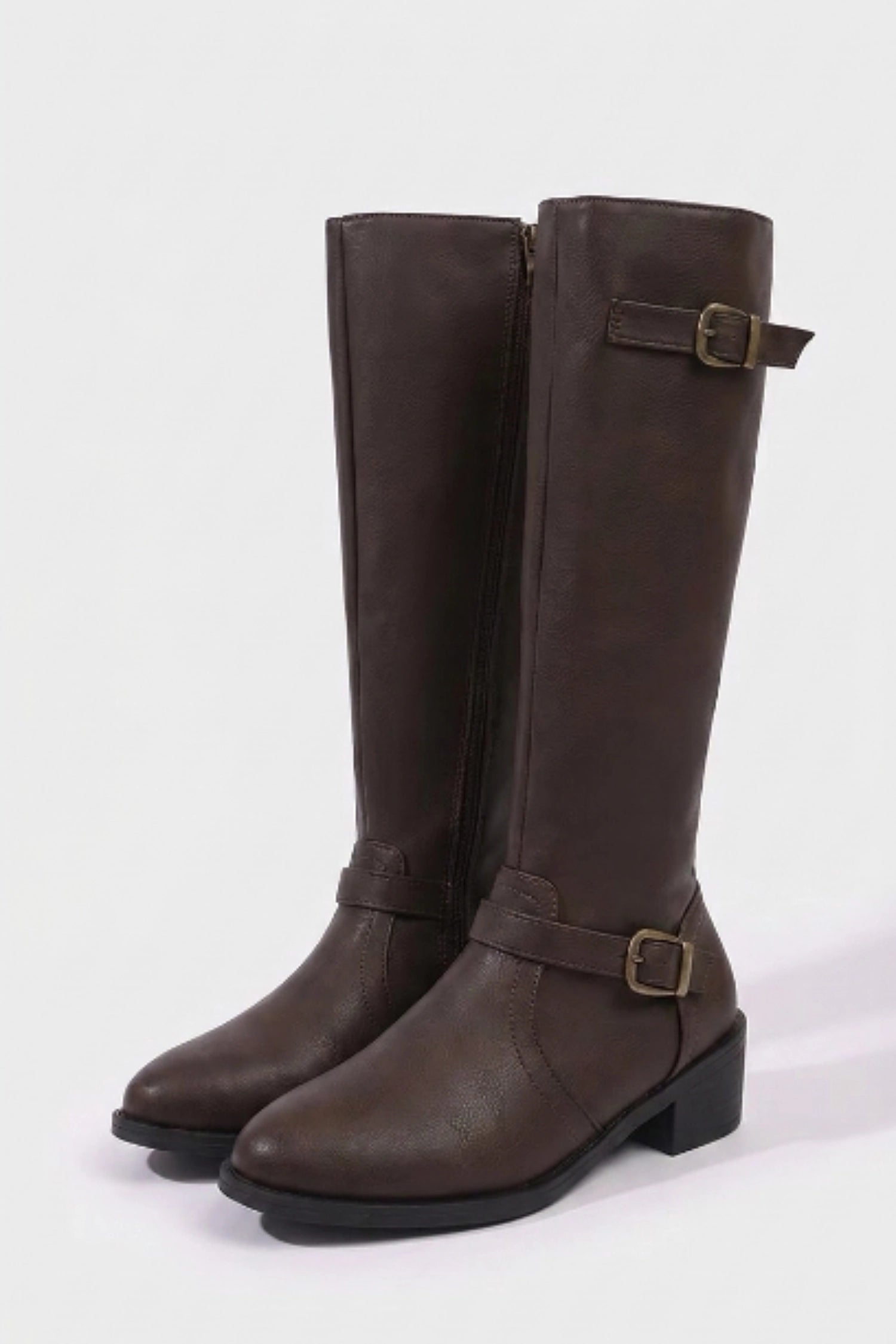 Women’s Winter Knee High Boots with Side Zip and Buckle