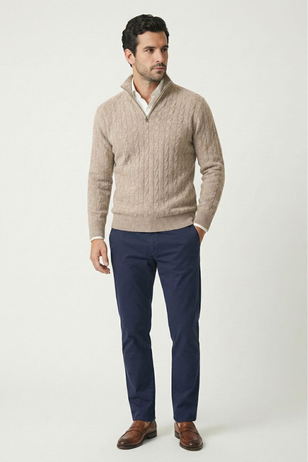 Caurelle | Men’s Cable Knitted Half Zip Jumper