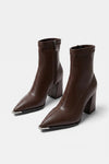 Women's Winter Block Heel Pointed Toe Leather Ankle Boots