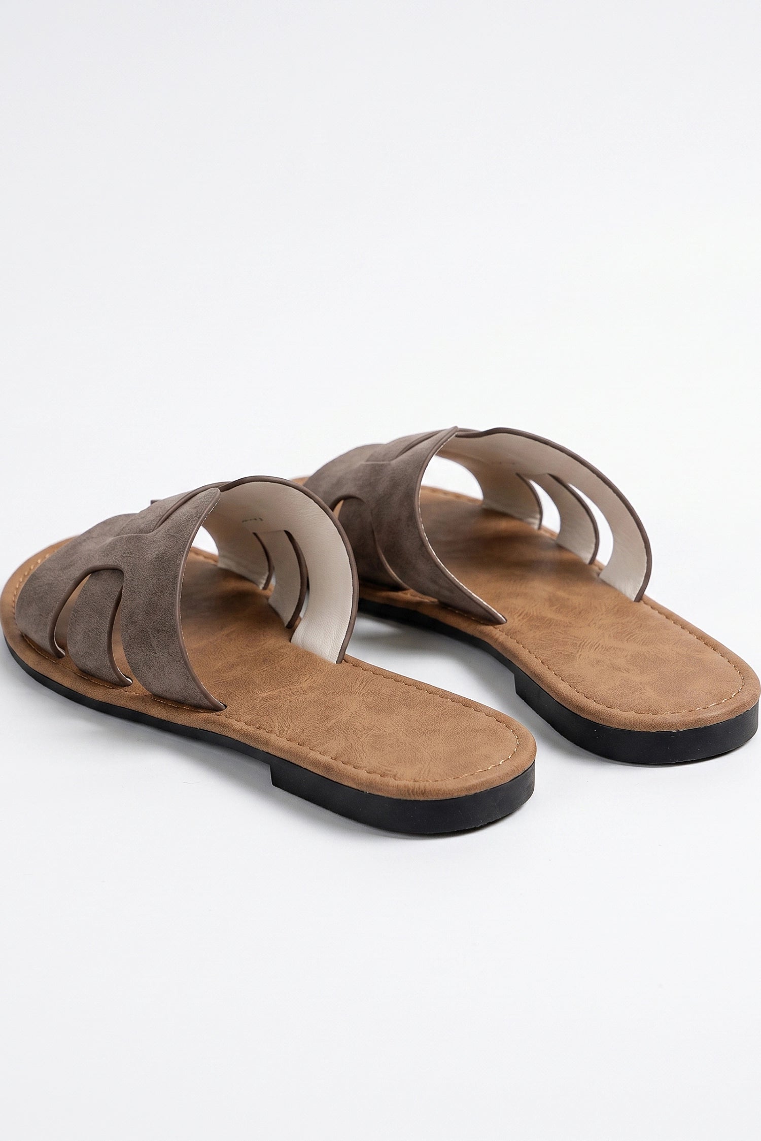 Women's H Strap Flat Sandals Taupe Slip On Summer Sandals