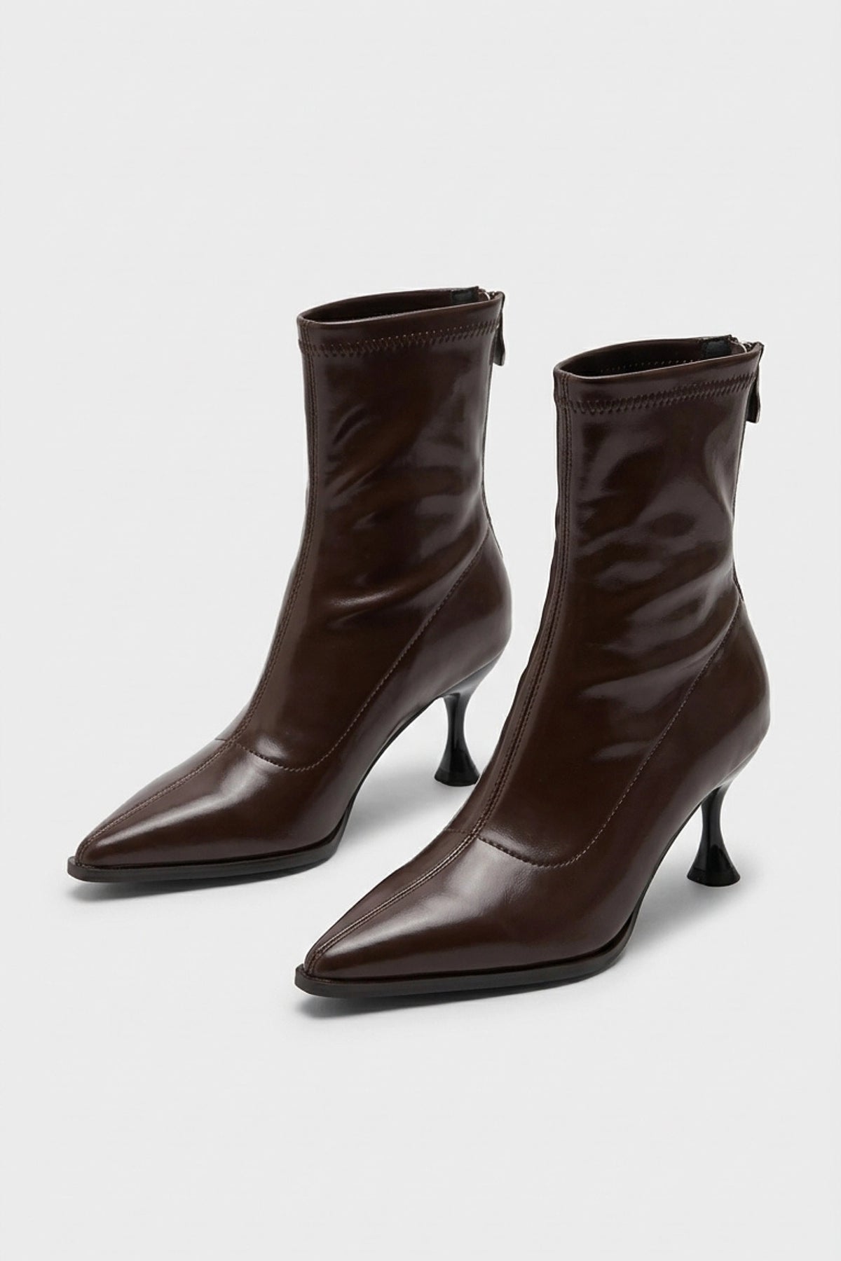 Women’s Pointed Toe High Heeled Ankle Boots with Back Zip