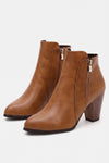 Women's Winter Versatile Leather Ankle Boots Side Zip and Round Toe