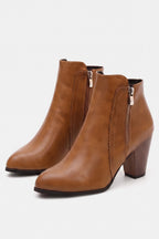 Women's Winter Versatile Leather Ankle Boots Side Zip and Round Toe