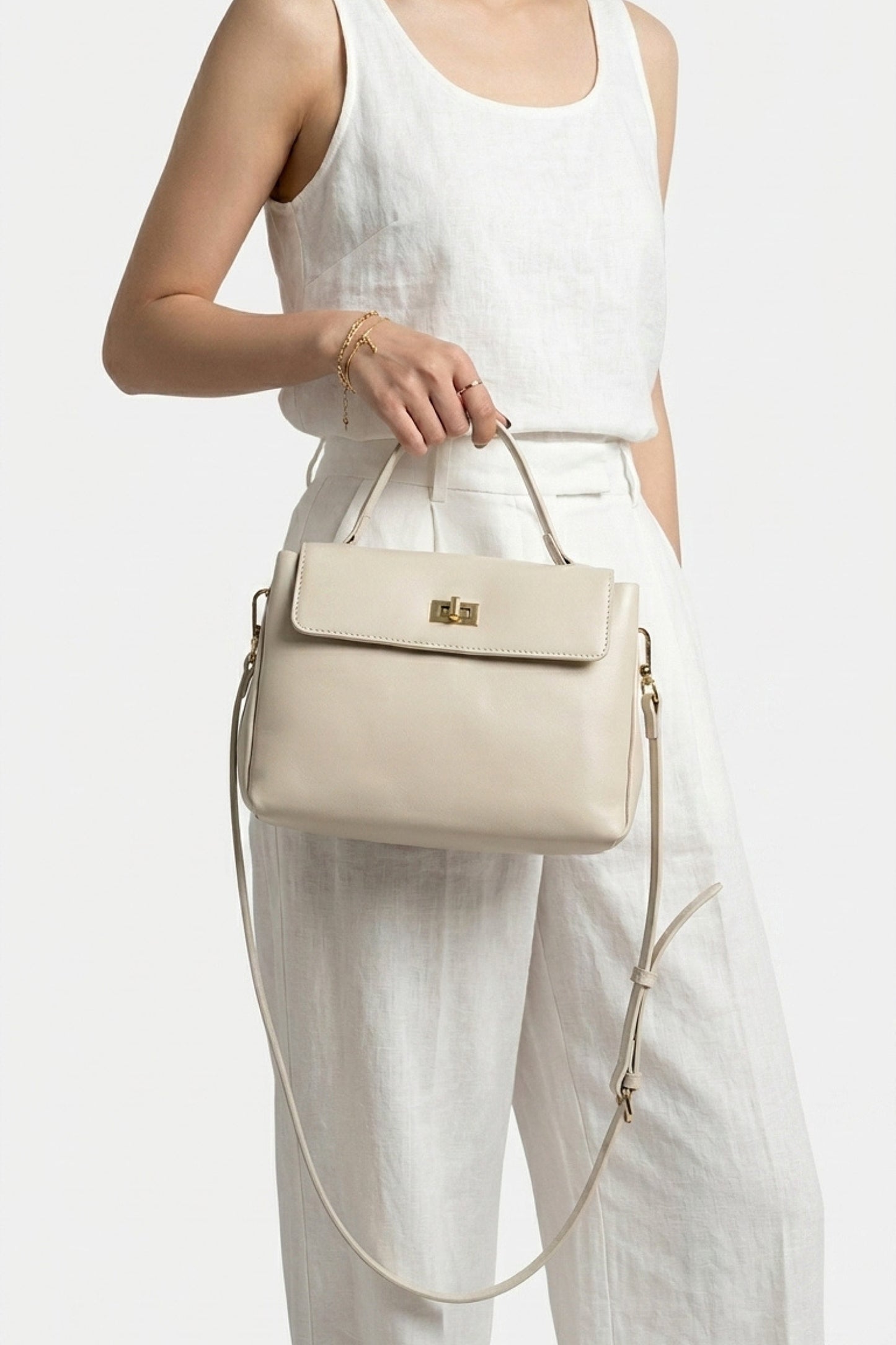 Women's Versatile Genuine Leather Satchel Crossbody Bag with Top Handle