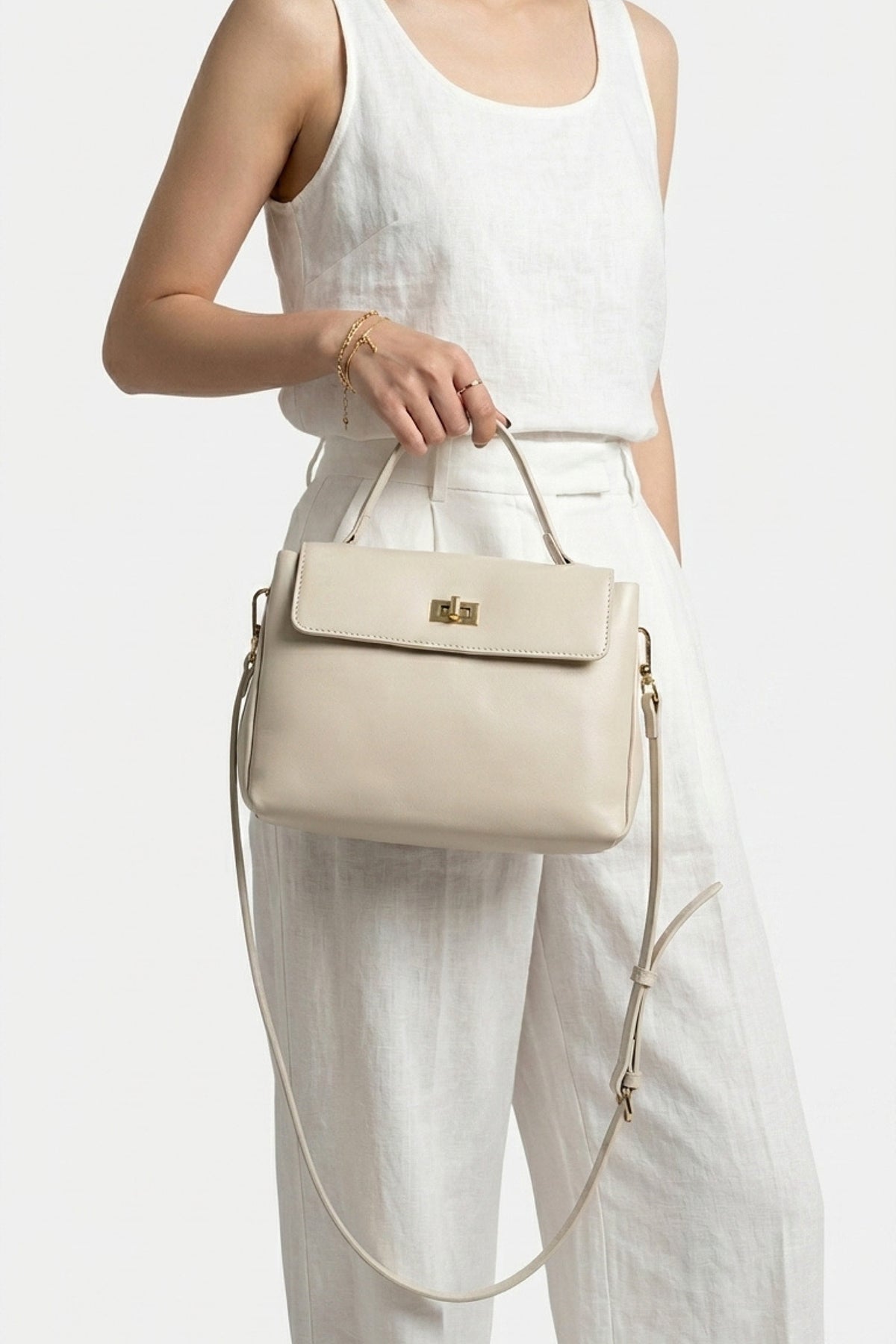 Women's Versatile Genuine Leather Satchel Crossbody Bag with Top Handle