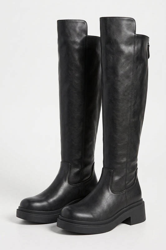 Women’s Winter Chunky Block Heel Knee High Boots with Back Zipper